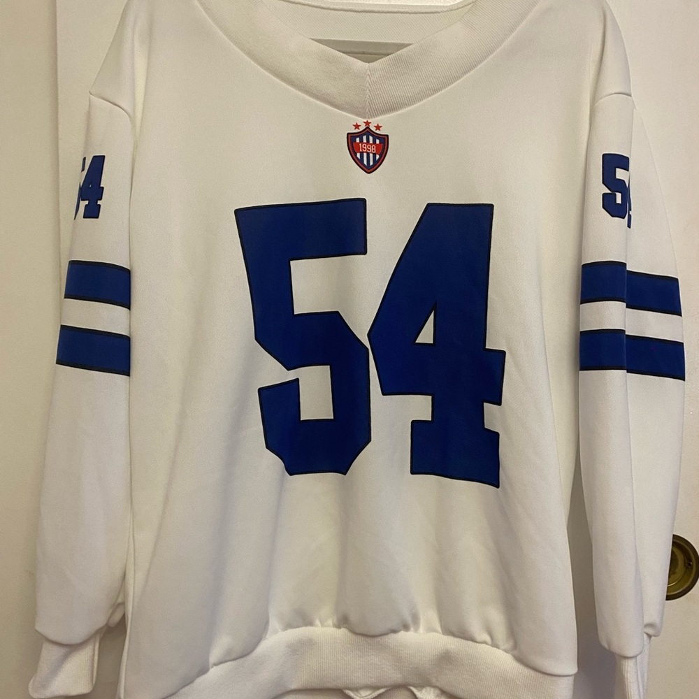 White and Blue Graphic Sweater